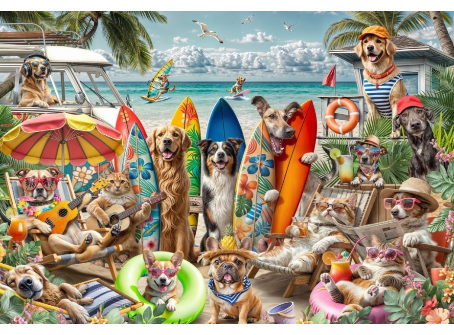 BLUEBIRD Puzzle Psi a kočky na pláži 2000 dílků