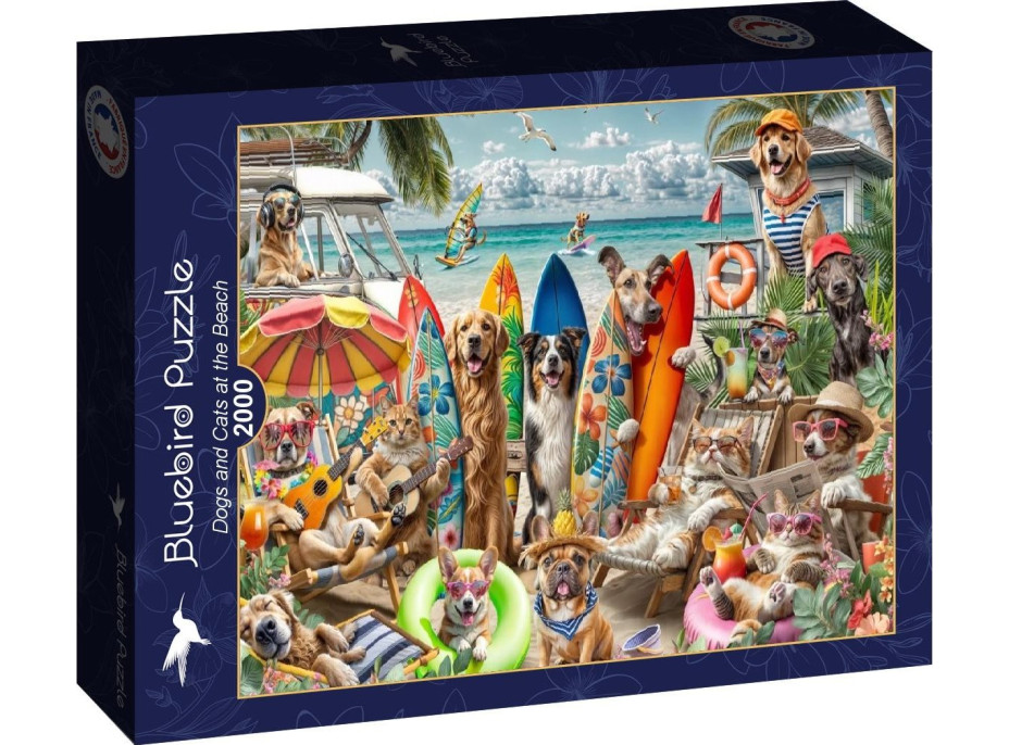 BLUEBIRD Puzzle Psi a kočky na pláži 2000 dílků