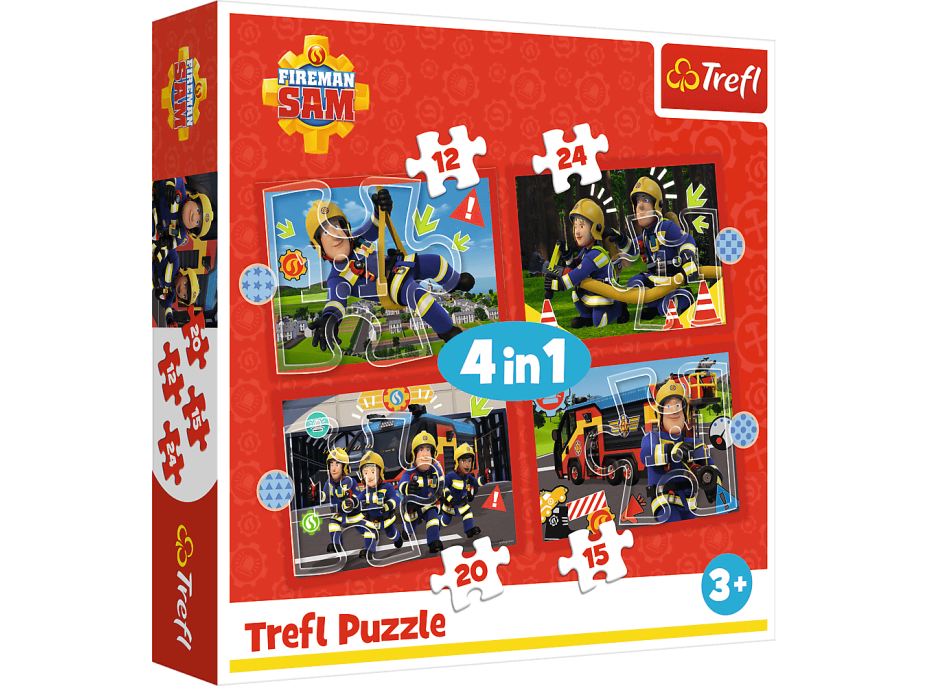 TREFL Puzzle Požárník Sam: Dobrodružství Požárníka Sama 4v1 (12,15,20,24 dílků)
