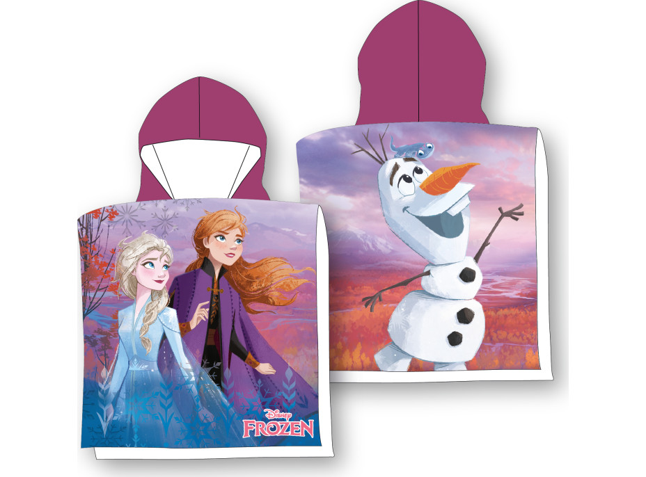 Dětská rychleschnoucí osuška s kapucí FROZEN 50x100 cm - růžová/fialová