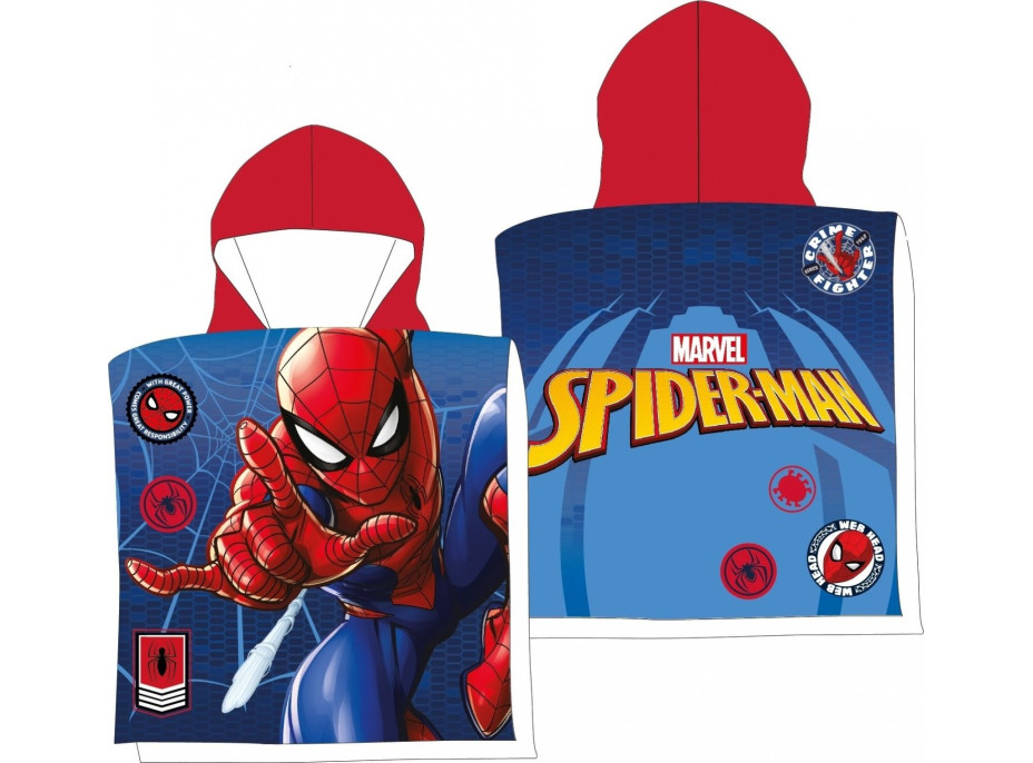 Dětská rychleschnoucí osuška s kapucí SPIDER-MAN 50x100 cm - modrá