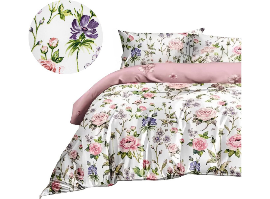 Ložní povlečení z mikrovlákna FLOWER DREAM - 160x200 cm - bílé/růžové