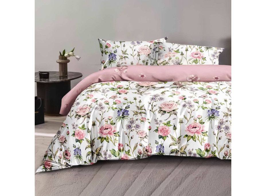 Ložní povlečení z mikrovlákna FLOWER DREAM - 160x200 cm - bílé/růžové