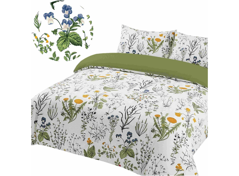Ložní povlečení z mikrovlákna NATURAL MEADOW - 160x200 cm - bílé/světle zelené