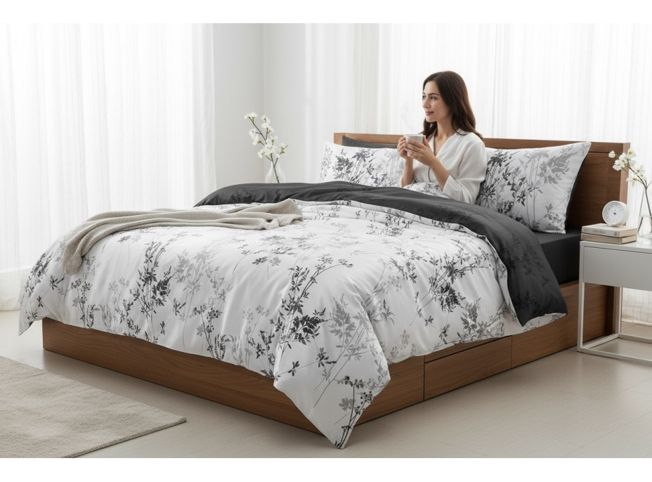 Ložní povlečení z mikrovlákna SATIN DREAM - 160x200 cm - bílé/šedé