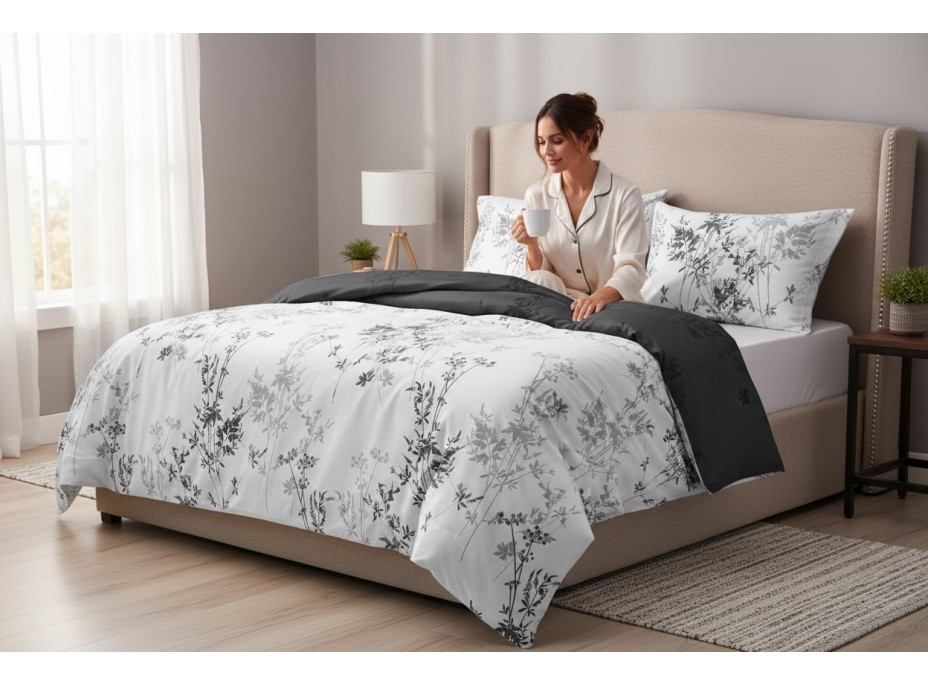 Ložní povlečení z mikrovlákna SATIN DREAM - 160x200 cm - bílé/šedé