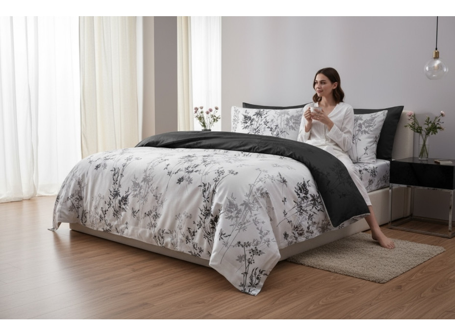 Ložní povlečení z mikrovlákna SATIN DREAM - 160x200 cm - bílé/šedé