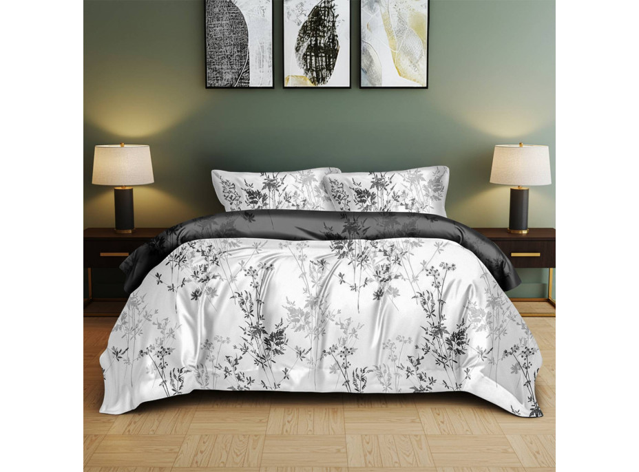 Ložní povlečení z mikrovlákna SATIN DREAM - 160x200 cm - bílé/šedé