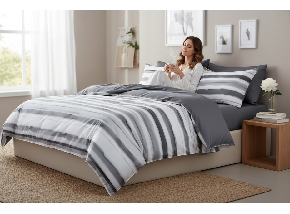 Ložní povlečení z mikrovlákna SATIN ELEGANCE - 160x200 cm - šedé/bílé