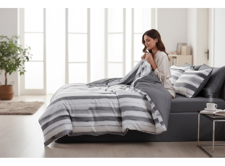 Ložní povlečení z mikrovlákna SATIN ELEGANCE - 160x200 cm - šedé/bílé