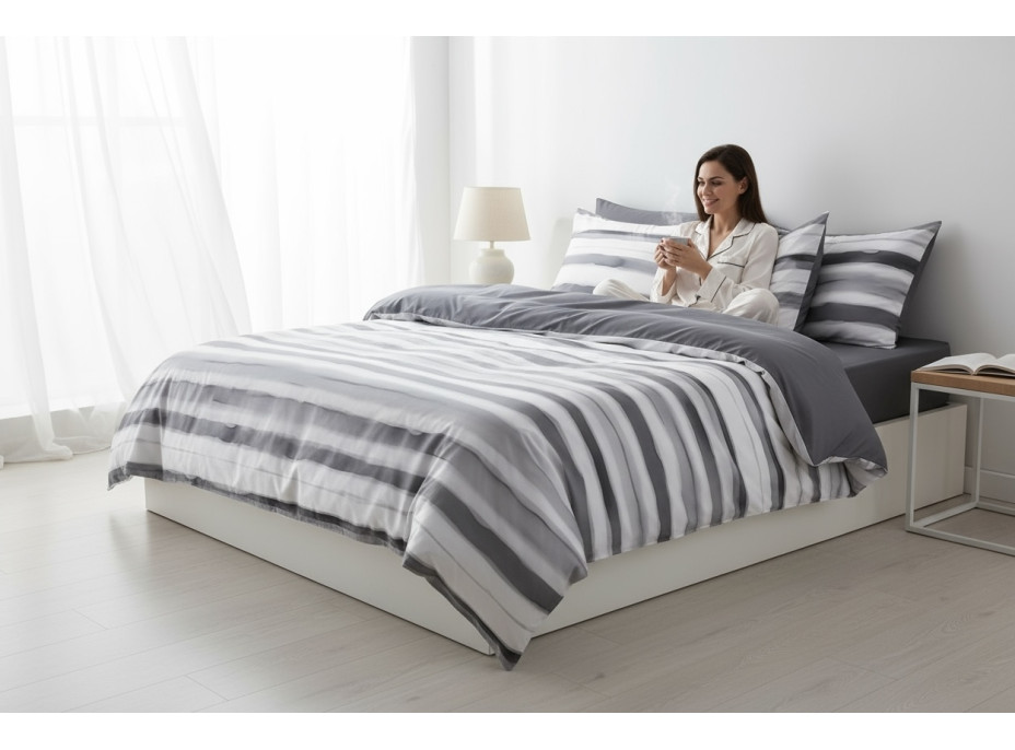 Ložní povlečení z mikrovlákna SATIN ELEGANCE - 160x200 cm - šedé/bílé