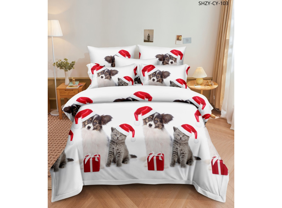 Ložní povlečení z mikrovlákna HAPPY CHRISTMAS - 160x200 cm - bílé