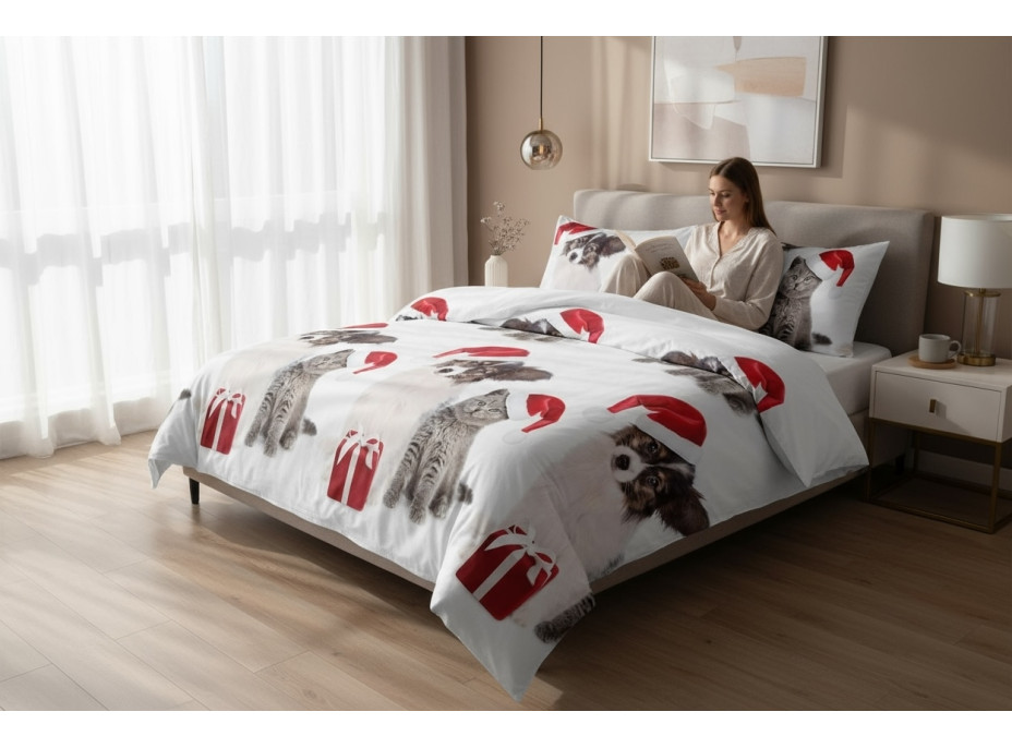 Ložní povlečení z mikrovlákna HAPPY CHRISTMAS - 160x200 cm - bílé
