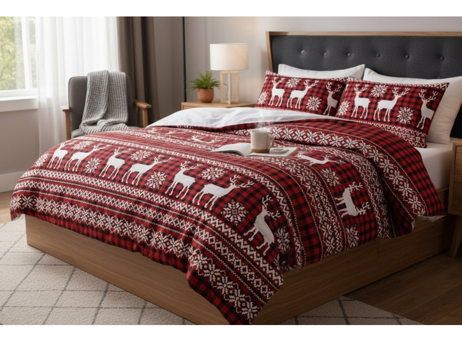 Ložní povlečení z mikrovlákna SCANDI CHRISTMAS - 160x200 cm - červené