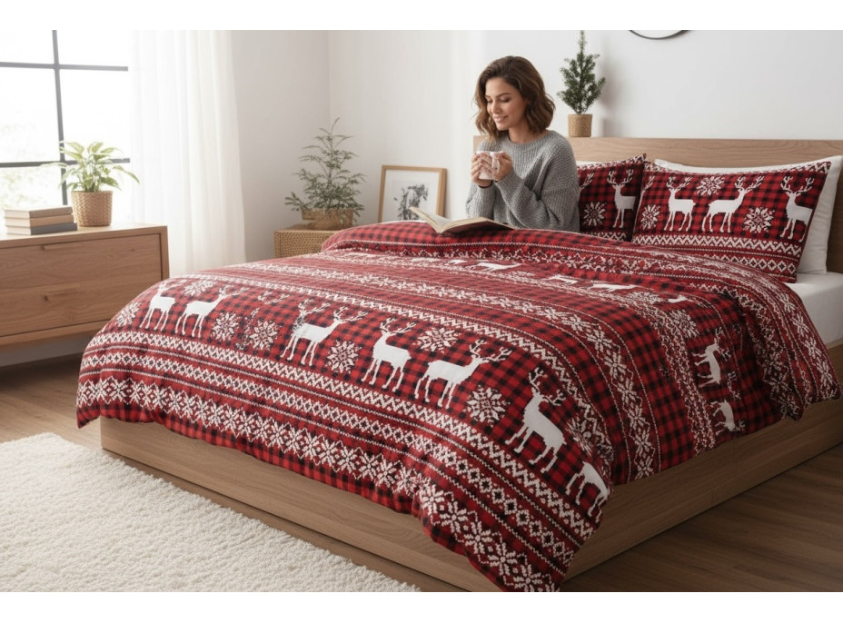 Ložní povlečení z mikrovlákna SCANDI CHRISTMAS - 160x200 cm - červené
