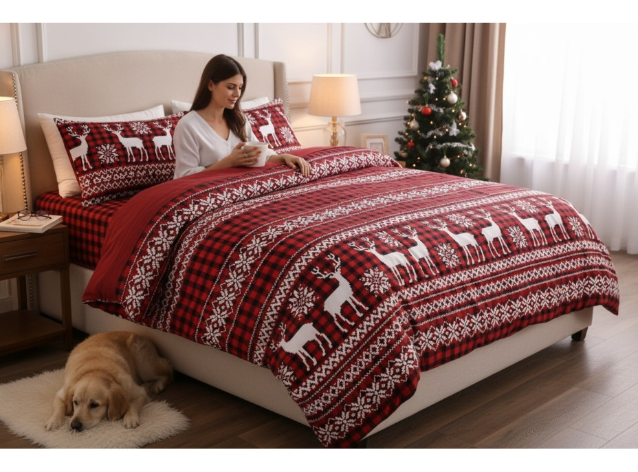 Ložní povlečení z mikrovlákna SCANDI CHRISTMAS - 160x200 cm - červené