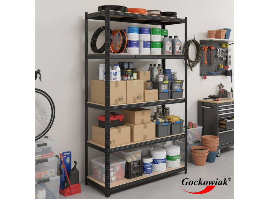 Policový regál - 5 polic - 205x120x45 cm - černý