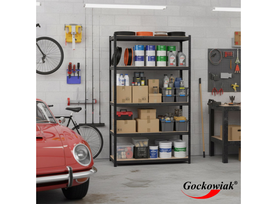 Policový regál - 5 polic - 205x120x45 cm - černý