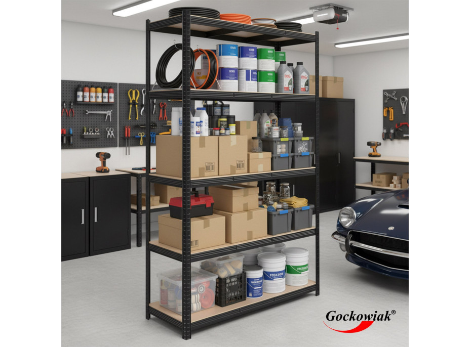 Policový regál - 5 polic - 205x120x45 cm - černý