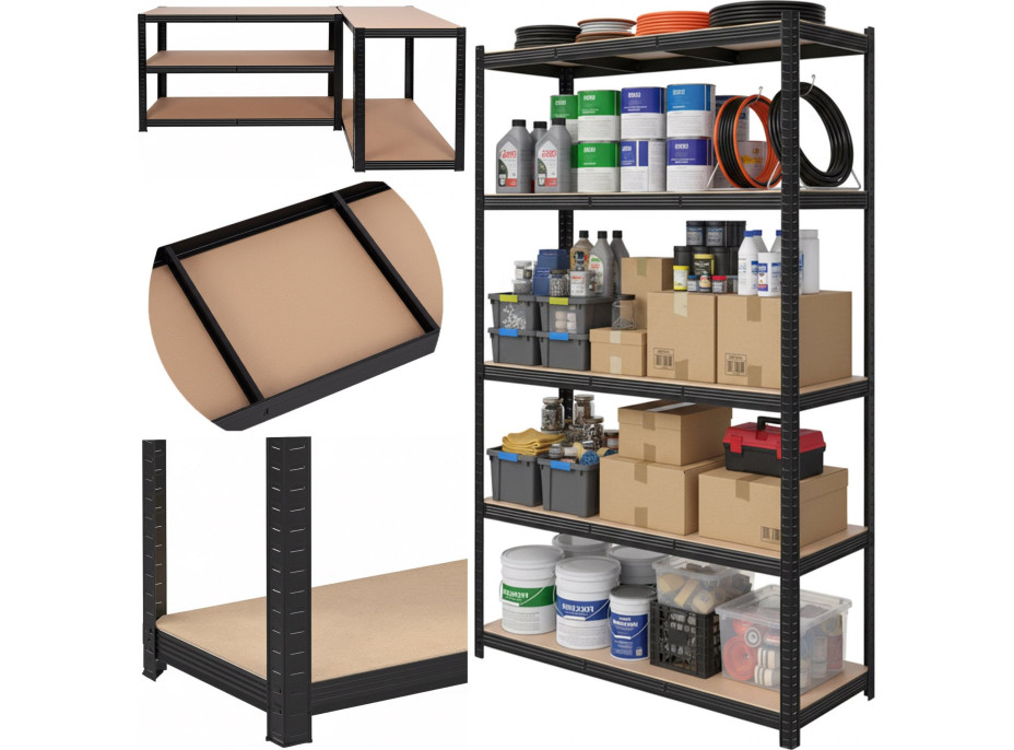 Policový regál - 5 polic - 205x120x45 cm - černý