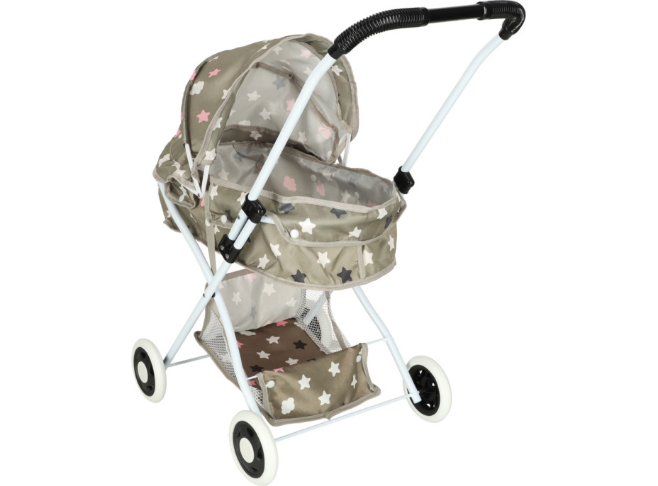 Hluboký kočárek pro panenky s taškou - Hvězdy - šedý