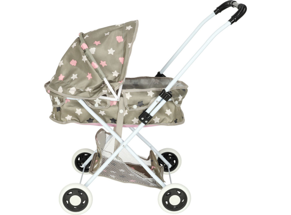 Hluboký kočárek pro panenky s taškou - Hvězdy - šedý