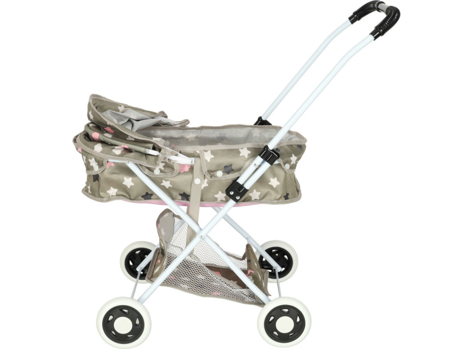 Hluboký kočárek pro panenky s taškou - Hvězdy - šedý