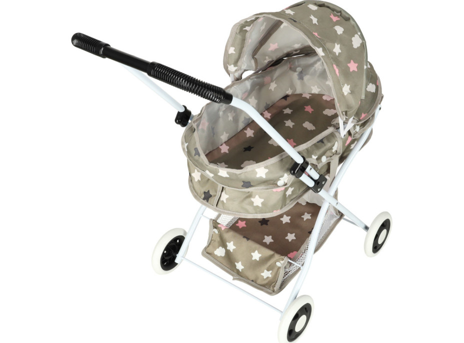 Hluboký kočárek pro panenky s taškou - Hvězdy - šedý