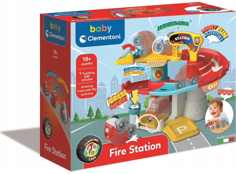 CLEMENTONI BABY Autogaráž Tumbling Cars: Hasičská stanice