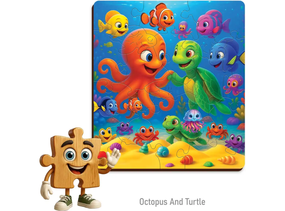 WOODEN CITY Dřevěné puzzle Chobotnice a želva 20 dílků