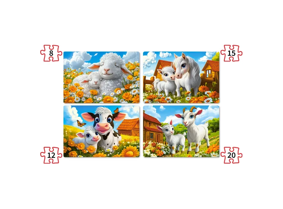CASTORLAND Puzzle Milující zvířátka 4v1 (8,12,15,20 dílků)