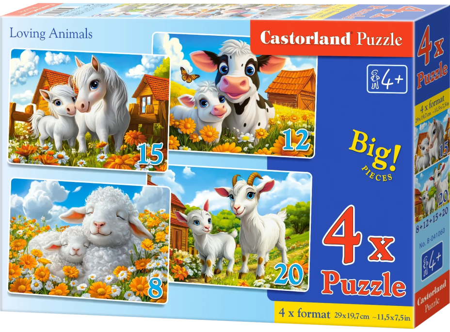CASTORLAND Puzzle Milující zvířátka 4v1 (8,12,15,20 dílků)