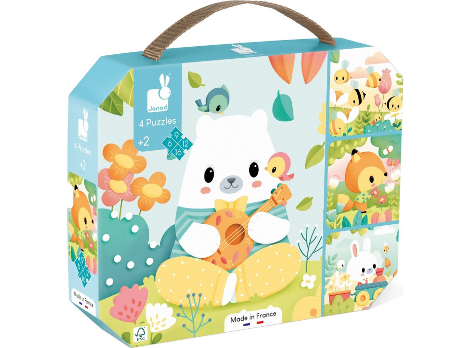 JANOD Puzzle v kufříku Zvířátka 4v1 (6,9,12,16 dílků)