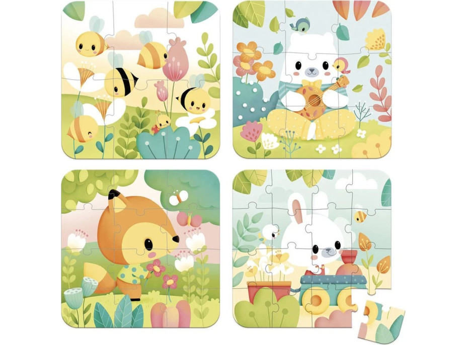 JANOD Puzzle v kufříku Zvířátka 4v1 (6,9,12,16 dílků)