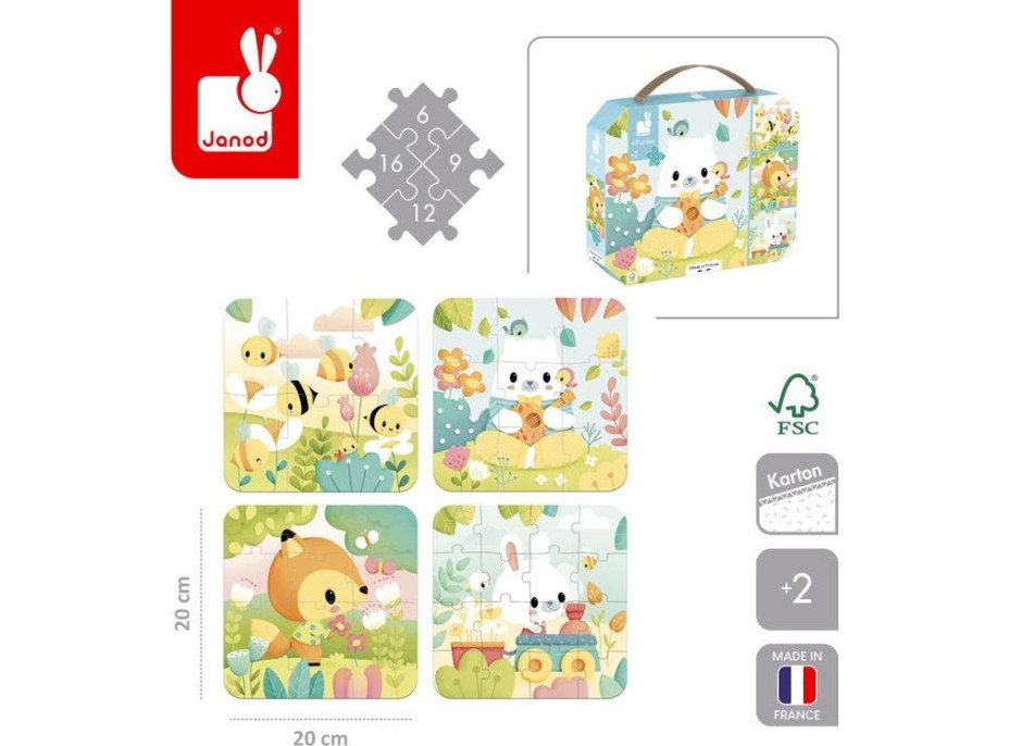 JANOD Puzzle v kufříku Zvířátka 4v1 (6,9,12,16 dílků)