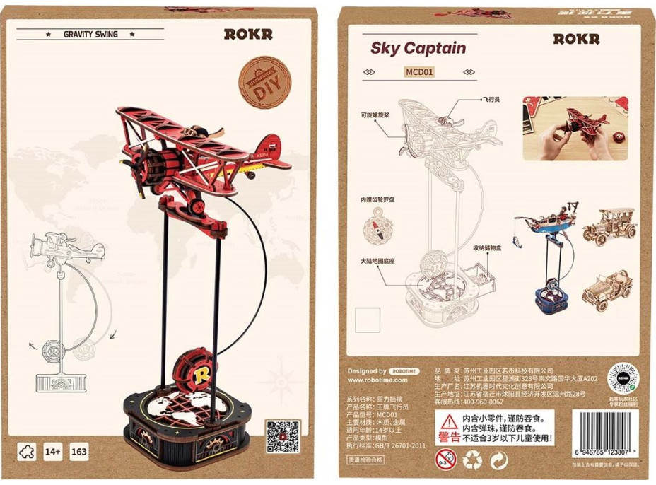 ROBOTIME Rokr 3D dřevěné puzzle Dvouplošník s kyvadlem 163 dílků
