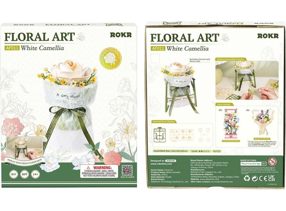 ROBOTIME Rokr Floral Art: 3D puzzle Bílá kamélie 63 dílků