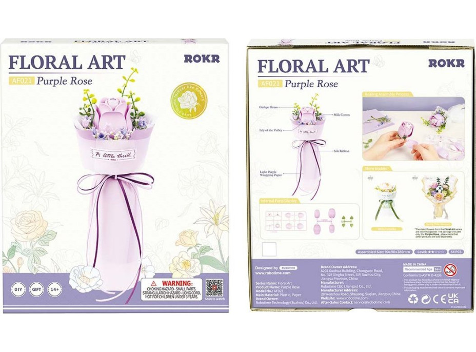 ROBOTIME Rokr Floral Art: 3D puzzle Fialová růže 54 dílků