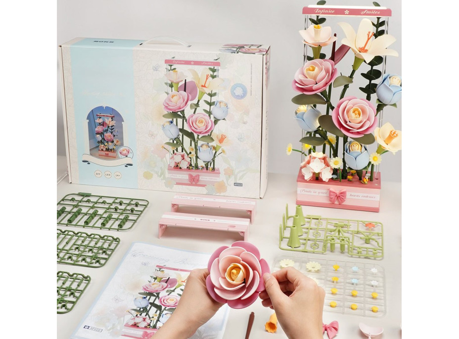 ROBOTIME Rokr Floral Art: 3D puzzle Květinový box s LED osvětlením 263 dílků
