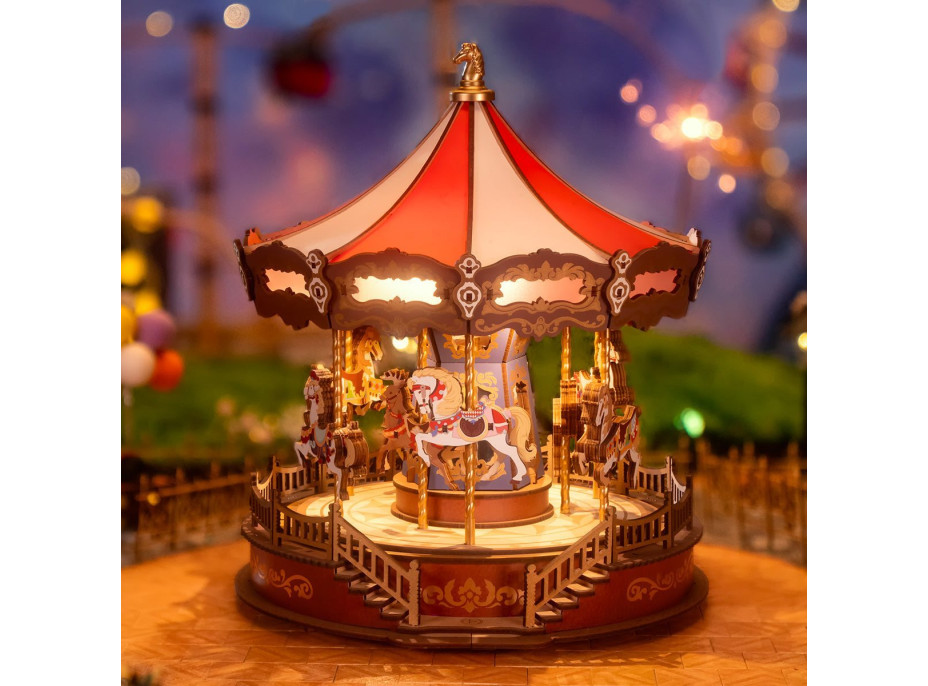 ROBOTIME Rolife DIY 3D dřevěné puzzle Kolotoč s LED osvětlením 265 dílků