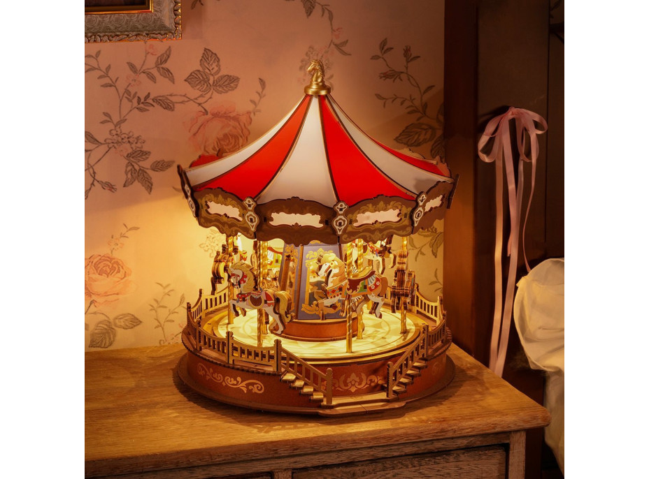 ROBOTIME Rolife DIY 3D dřevěné puzzle Kolotoč s LED osvětlením 265 dílků