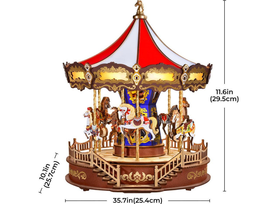 ROBOTIME Rolife DIY 3D dřevěné puzzle Kolotoč s LED osvětlením 265 dílků