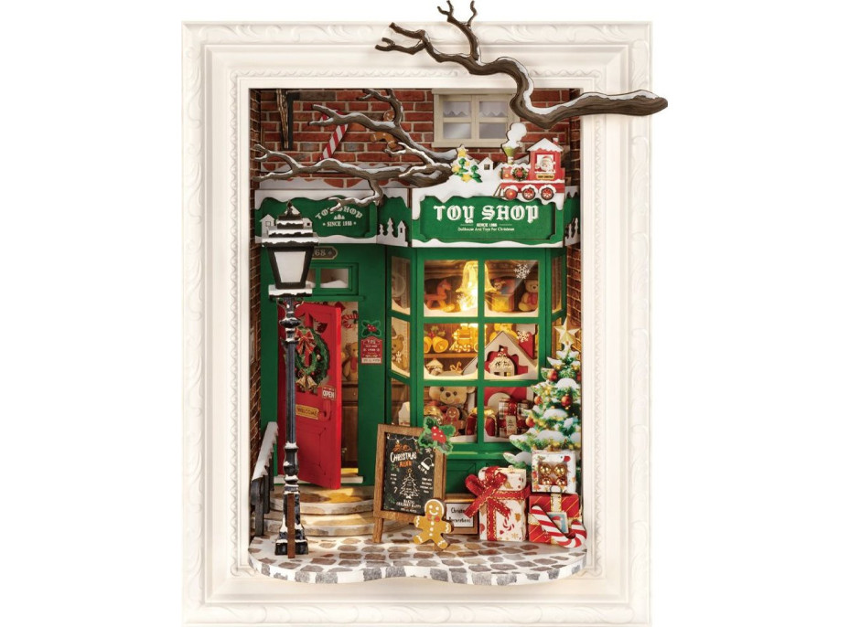 ROBOTIME Rolife DIY 3D dřevěné puzzle Santovo hračkářství s LED osvětlením 122 dílků