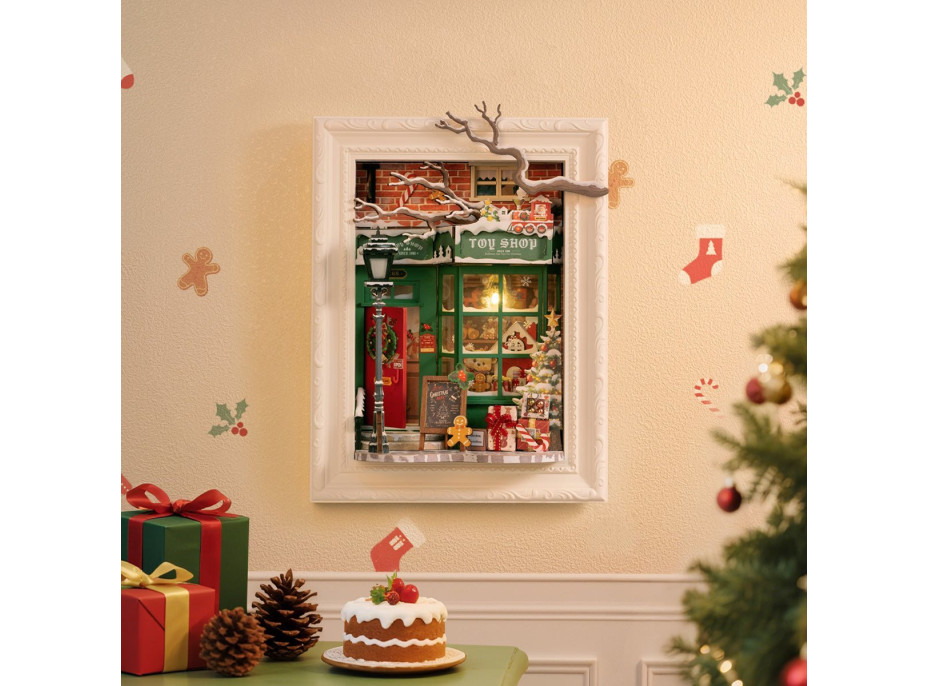 ROBOTIME Rolife DIY 3D dřevěné puzzle Santovo hračkářství s LED osvětlením 122 dílků