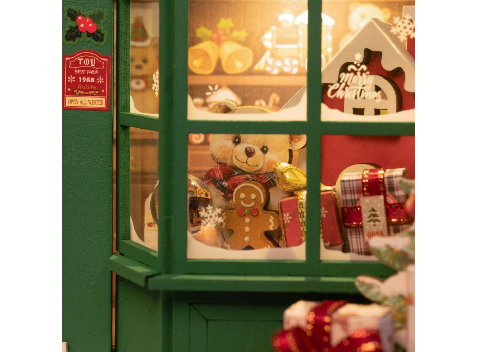 ROBOTIME Rolife DIY 3D dřevěné puzzle Santovo hračkářství s LED osvětlením 122 dílků