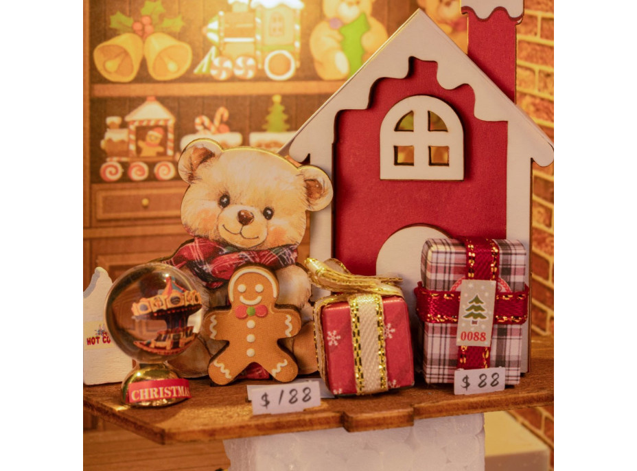 ROBOTIME Rolife DIY 3D dřevěné puzzle Santovo hračkářství s LED osvětlením 122 dílků