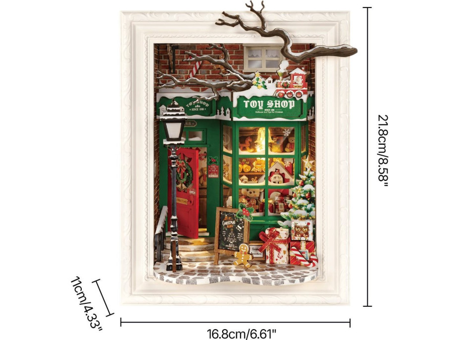 ROBOTIME Rolife DIY 3D dřevěné puzzle Santovo hračkářství s LED osvětlením 122 dílků