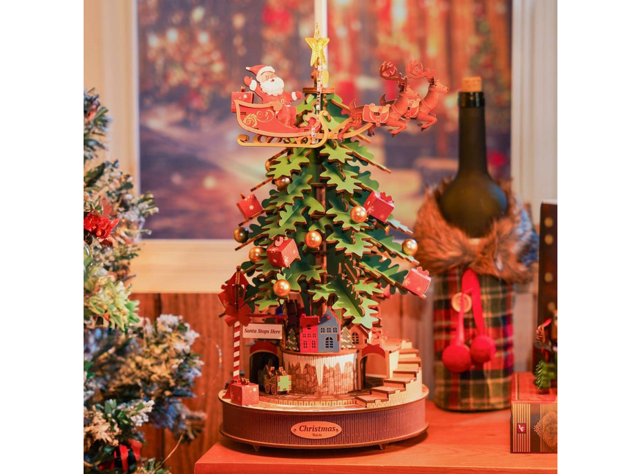 ROBOTIME Rolife DIY 3D dřevěné puzzle Vánoční stromek s LED osvětlením 319 dílků