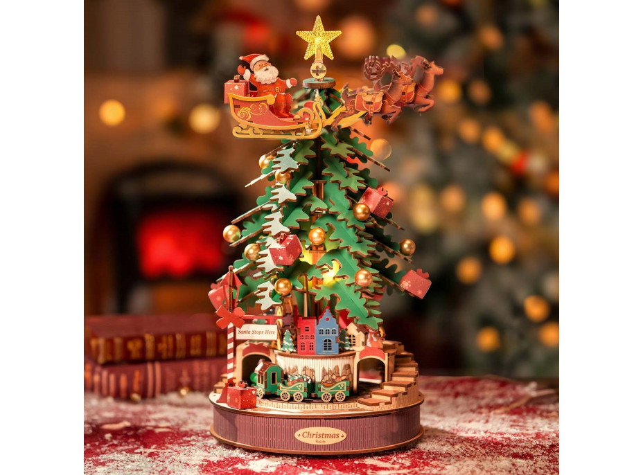 ROBOTIME Rolife DIY 3D dřevěné puzzle Vánoční stromek s LED osvětlením 319 dílků