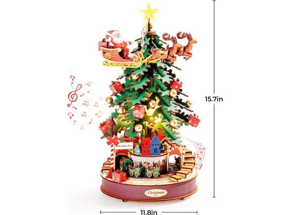ROBOTIME Rolife DIY 3D dřevěné puzzle Vánoční stromek s LED osvětlením 319 dílků